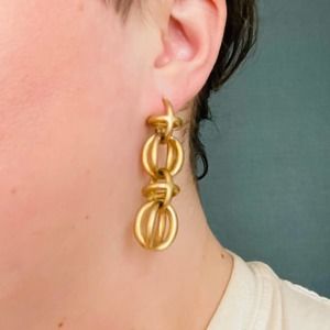 Vintage Gold Tone Dangly Graphic Earrings